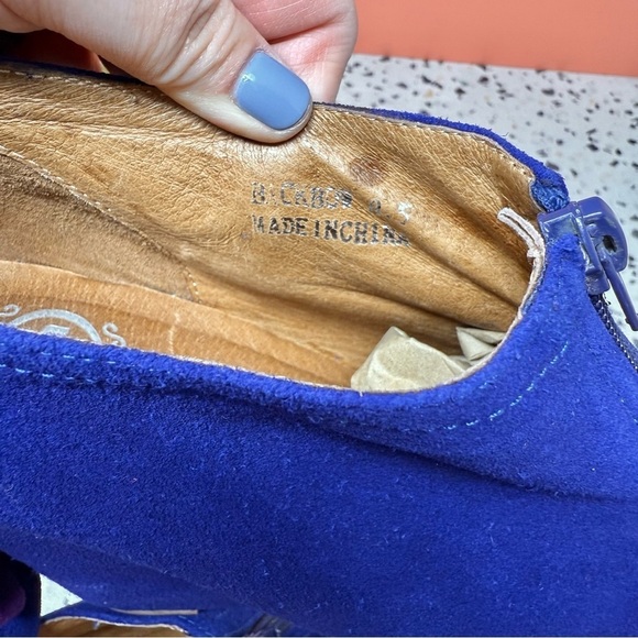 Jeffrey Campbell Blue Suede Leather Bow Back Zip Women’s Wedge Booties Sz 8.5 - Picture 11 of 13